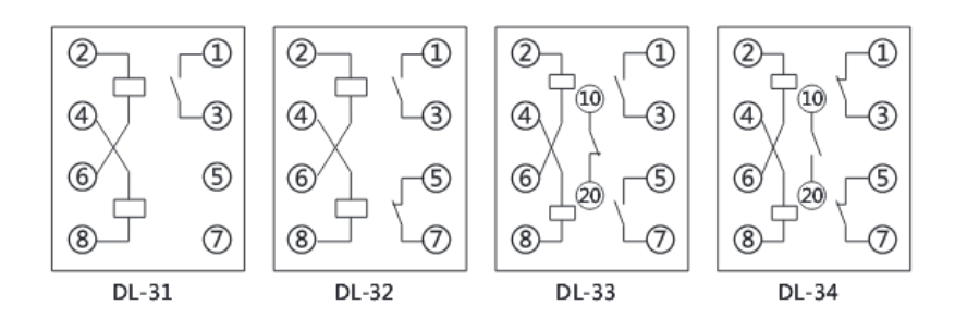 DL-31系列电流继电器内部接线图 ( 背视 ) DL-31系列电流继电器内部接线图 ( 背视 )
