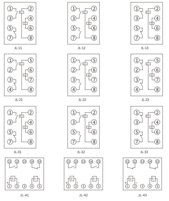 JL-11内部接线及外引接线图(正视图) JL-11内部接线及外引接线图(正视图)