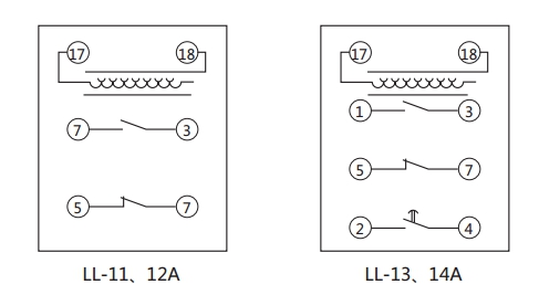 LL-13A继电器内部接线 LL-13A继电器内部接线