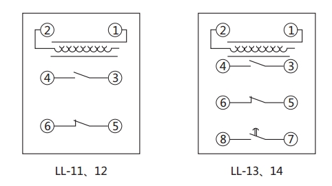 LL-14继电器内部接线 LL-14继电器内部接线
