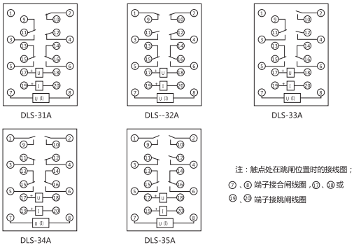 DLS-31A双位置继电器内部接线图 DLS-31A双位置继电器内部接线图