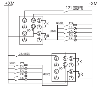 JC-7/12冲击继电器电器典型接线图 JC-7/12冲击继电器电器典型接线图