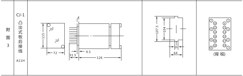 ZJC-3静态冲击继电器外形及开孔尺寸图2 ZJC-3静态冲击继电器外形及开孔尺寸图2