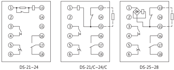 DS-21时间继电器内部接线及外引接线图(正视图) DS-21时间继电器内部接线及外引接线图(正视图)