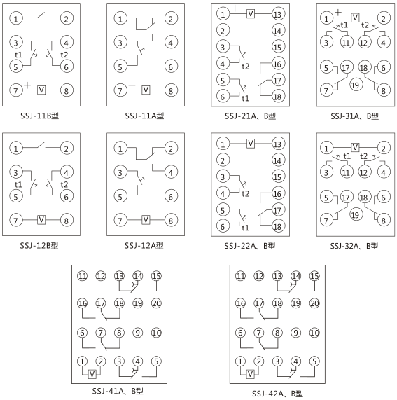 SSJ-12A静态时间继电器内部接线及外引接线图(正视图)图片 SSJ-12A静态时间继电器内部接线及外引接线图(正视图)图片