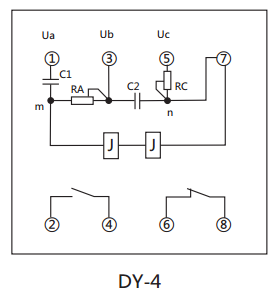 DY-4负序电压继电器内部接线及外引接线图 DY-4负序电压继电器内部接线及外引接线图
