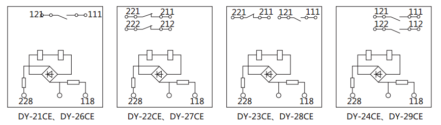 DY-29CE电压继电器内部接线及外引接线图 DY-29CE电压继电器内部接线及外引接线图
