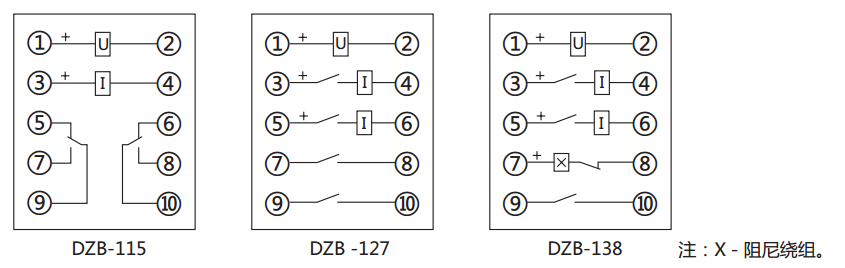 DZB-127带保持中间继电器内部接线图及外引接线图(正视图) DZB-127带保持中间继电器内部接线图及外引接线图(正视图)