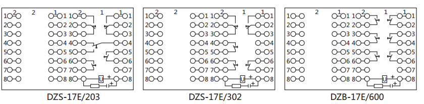 DZB-17E/600延时中间继电器内部接线及外引接线图(背视) DZB-17E/600延时中间继电器内部接线及外引接线图(背视)
