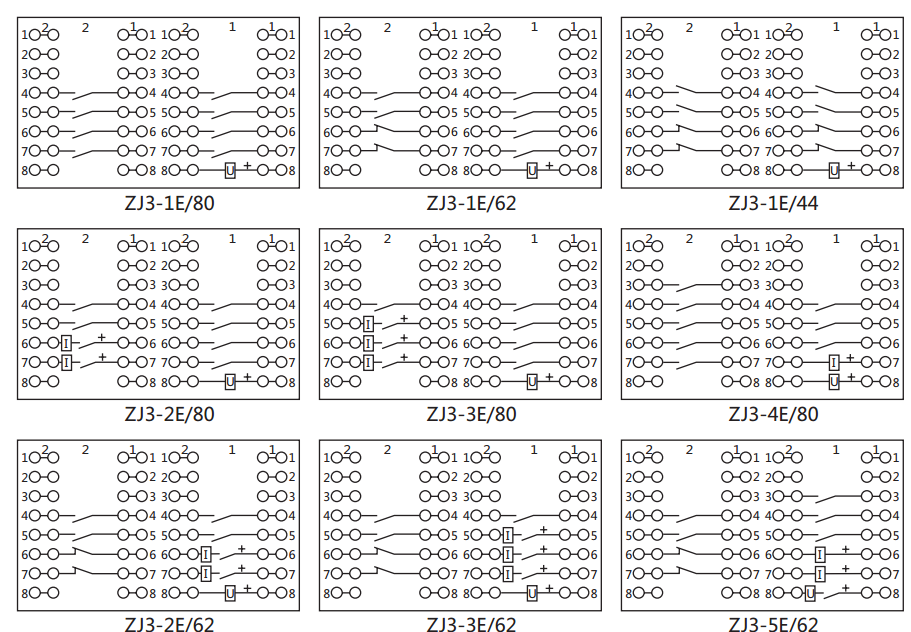 ZJ3-1E/44快速中间继电器内部接线图及外引接线图 ZJ3-1E/44快速中间继电器内部接线图及外引接线图