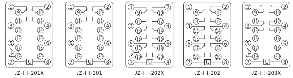 JZY(J)-210静态中间继电器内部接线图及外引接线图 JZY(J)-210静态中间继电器内部接线图及外引接线图