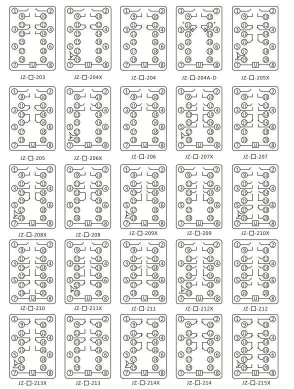 JZY(J)-210静态中间继电器内部接线图及外引接线图 JZY(J)-210静态中间继电器内部接线图及外引接线图