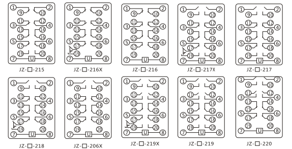 JZY(J)-210静态中间继电器内部接线图及外引接线图 JZY(J)-210静态中间继电器内部接线图及外引接线图