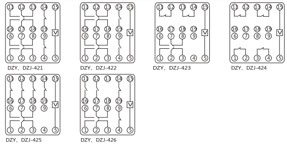 DZY(J)-407导轨式中间继电器内部端子外引接线图(正视) DZY(J)-407导轨式中间继电器内部端子外引接线图(正视)