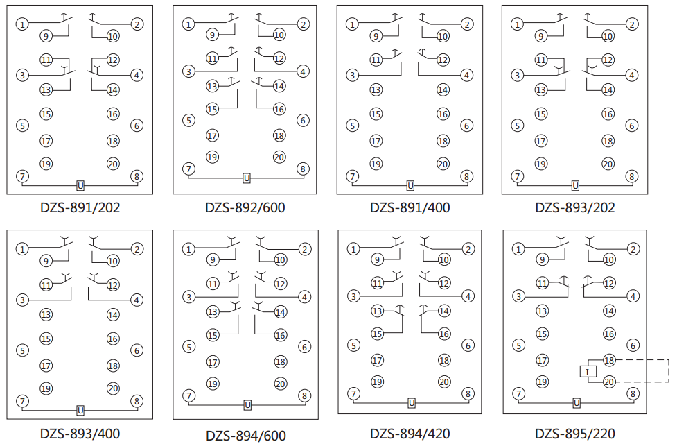 DZS-892延时中间继电器内部接线图及外引接线图(背视) DZS-892延时中间继电器内部接线图及外引接线图(背视)