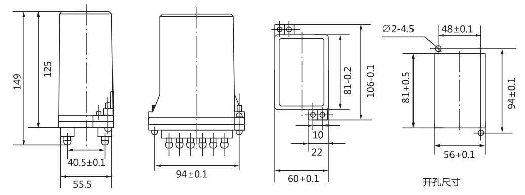 DZ-31B中间继电器中间继电器外形及开孔尺寸 DZ-31B中间继电器中间继电器外形及开孔尺寸