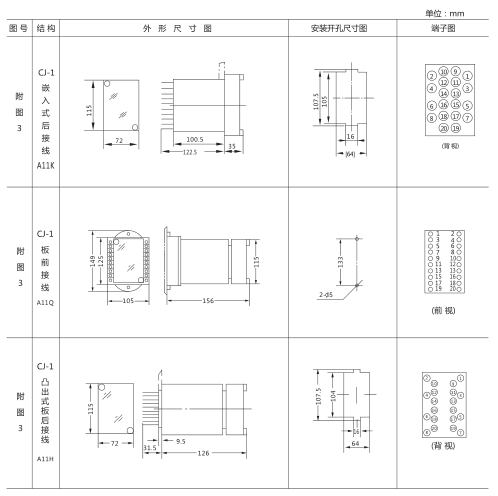 JT-3静态同步检查继电器外形及开孔尺寸图1 JT-3静态同步检查继电器外形及开孔尺寸图1