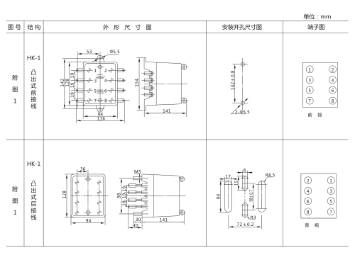 JT-3静态同步检查继电器外形及开孔尺寸图2 JT-3静态同步检查继电器外形及开孔尺寸图2