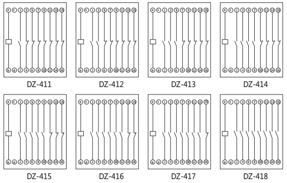 DZ-413中间继电器内部接线图以及外引接线图 DZ-413中间继电器内部接线图以及外引接线图